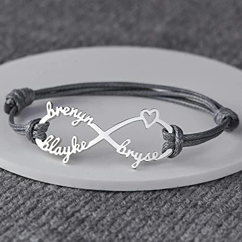 Bracelet Maman Avec Noms D'Enfants, Bracelet Infini Avec Noms, Bijou Pour Maman