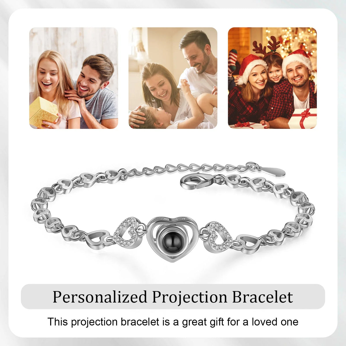 Bracelet Projection Chaîne Cœur Photo Cachée Personnalisé Cadeau Créatif pour Elle